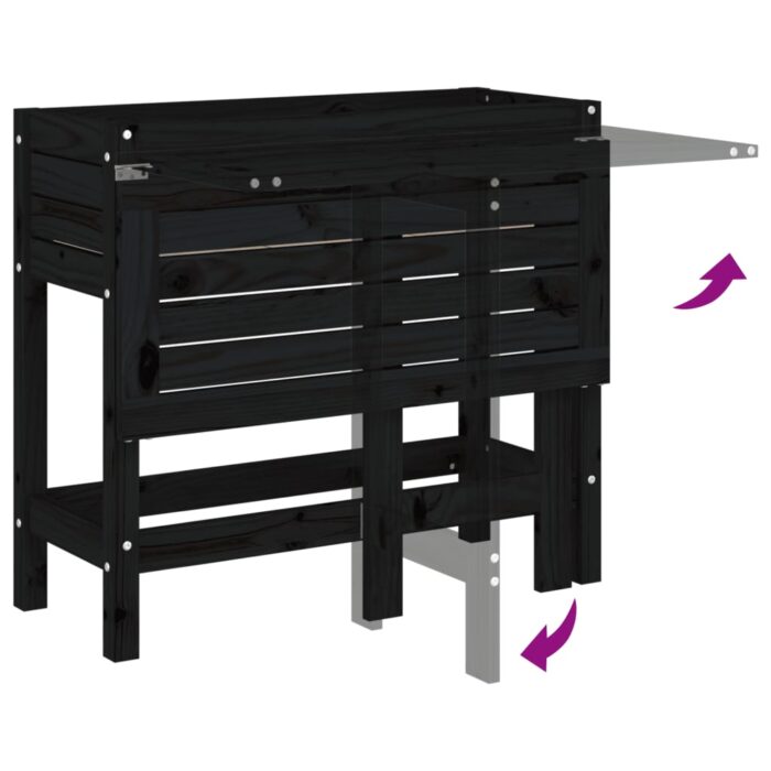 Jardinière de jardin avec dessus pliable noir bois pin massif – Image 5
