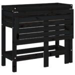 Jardinière de jardin avec dessus pliable noir bois pin massif – Image 6