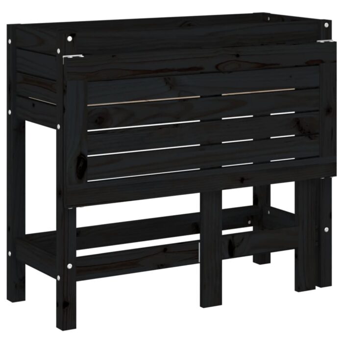 Jardinière de jardin avec dessus pliable noir bois pin massif – Image 6