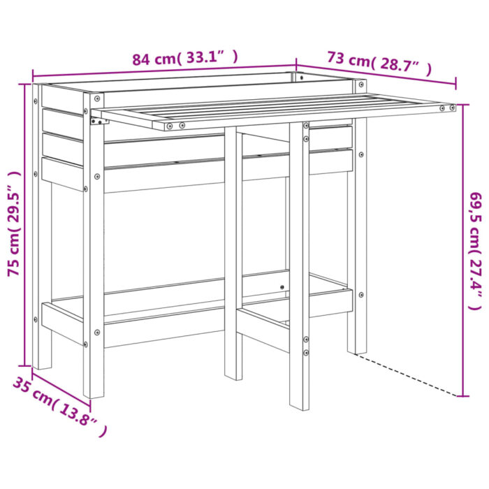 Jardinière de jardin avec dessus pliable noir bois pin massif – Image 9