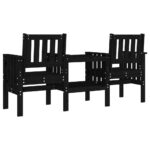 Banc de jardin avec table 2 places noir bois massif de pin – Image 3