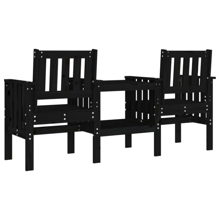 Banc de jardin avec table 2 places noir bois massif de pin – Image 3