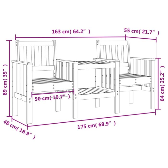 Banc de jardin avec table 2 places bois massif de douglas – Image 6
