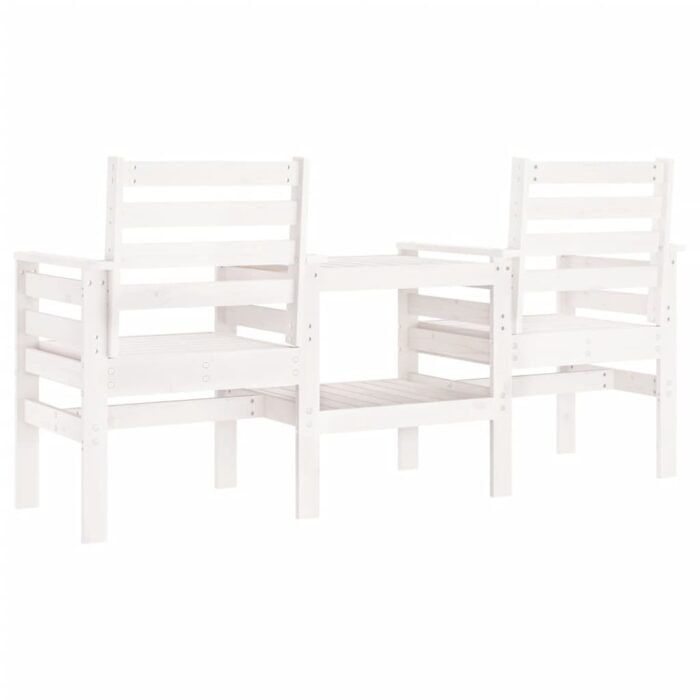 Banc de jardin avec table 2 places blanc bois massif de pin – Image 3