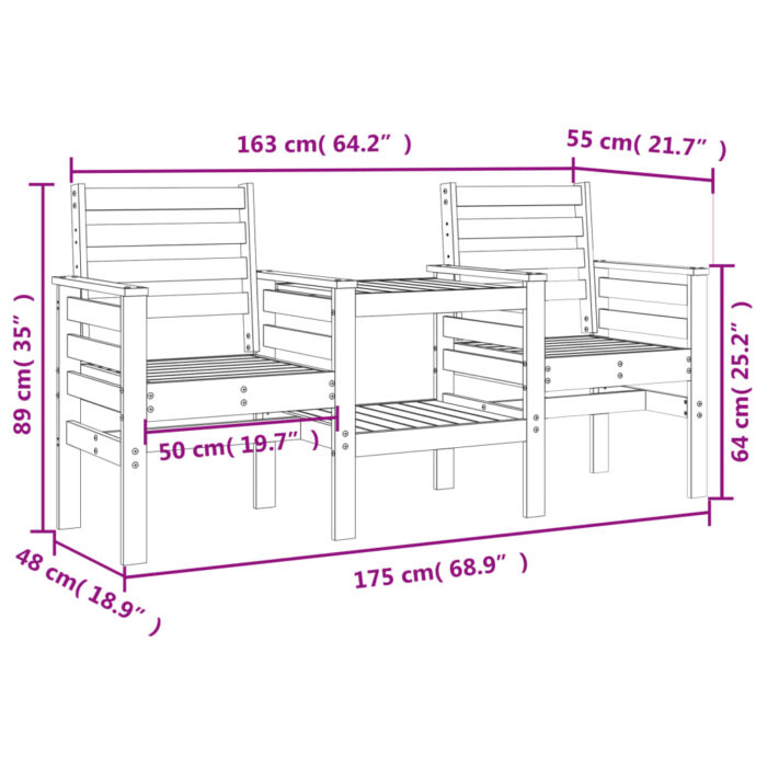 Banc de jardin avec table 2 places blanc bois massif de pin – Image 6