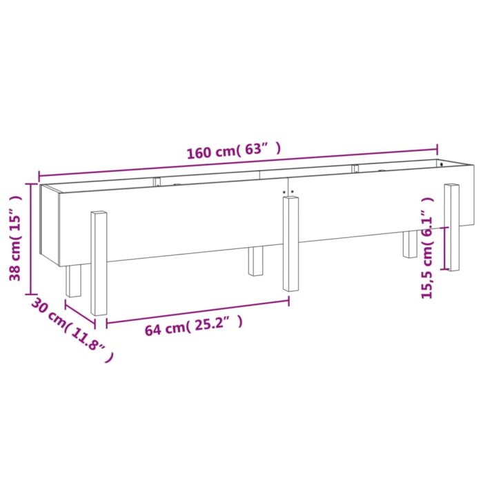 Lit surélevé de jardin blanc 160x30x38 cm bois de pin massif – Image 7