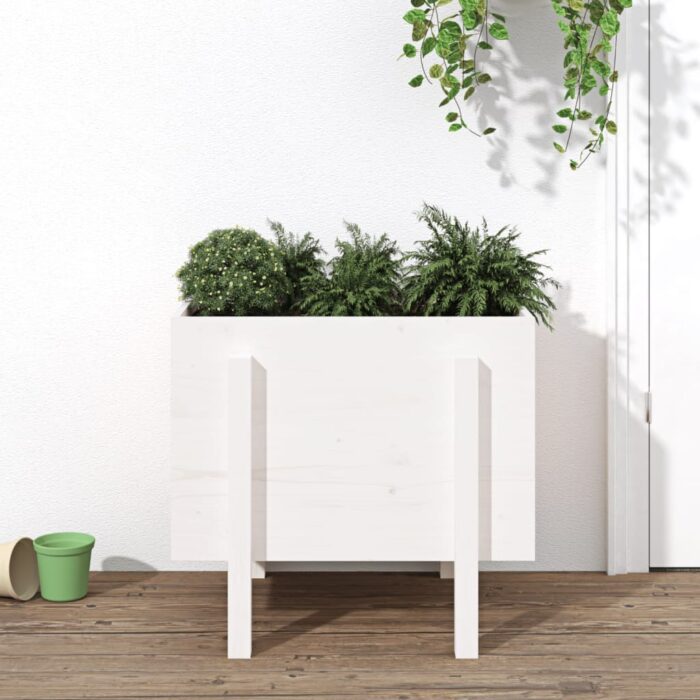 Jardinière blanc 62x50x57 cm bois massif de pin – Image 1