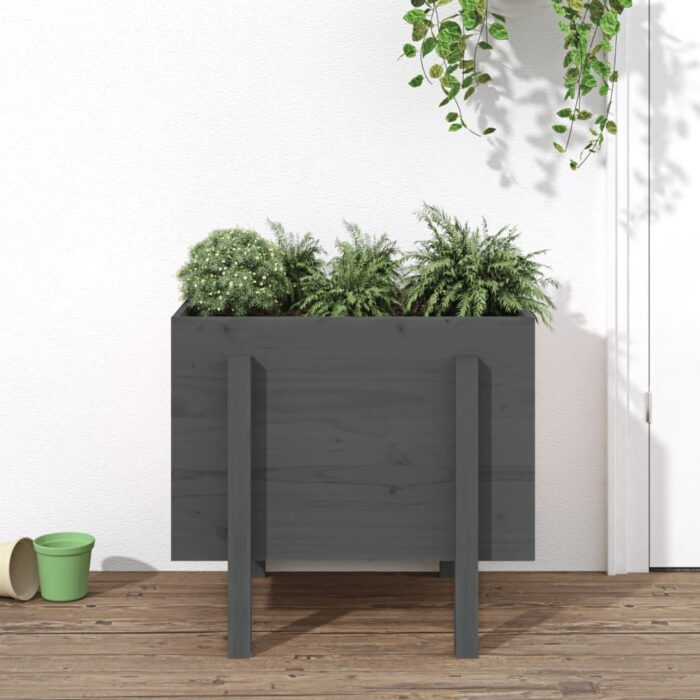 Jardinière gris 62x50x57 cm bois massif de pin – Image 1