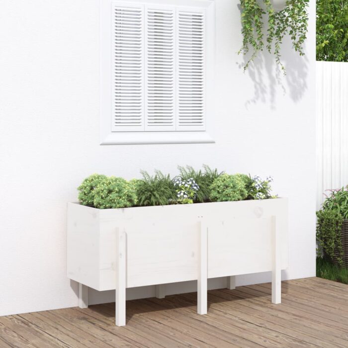 Lit surélevé de jardin blanc 121x50x57 cm bois de pin massif – Image 1