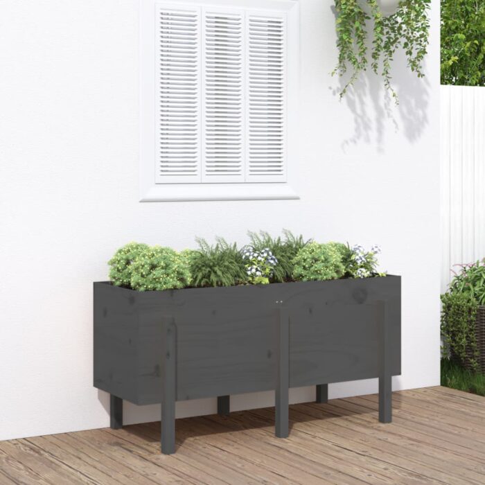 Lit surélevé de jardin gris 121x50x57 cm bois de pin massif – Image 1