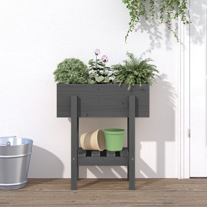 Jardinière gris 62x30x69 cm bois massif de pin – Image 1