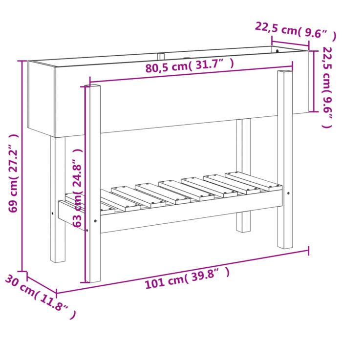 Lit surélevé de jardin 101x30x69 cm bois de pin massif – Image 7