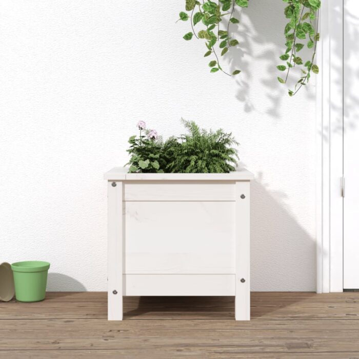 Jardinière blanc 40x40x39 cm bois massif de pin – Image 1