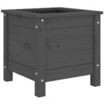 Jardinière gris 40x40x39 cm bois massif de pin – Image 2