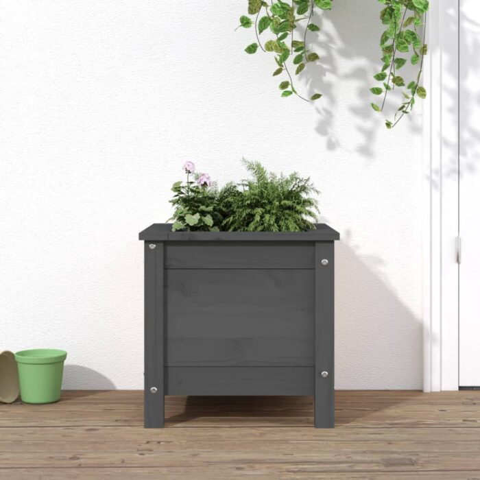 Jardinière gris 40x40x39 cm bois massif de pin – Image 1