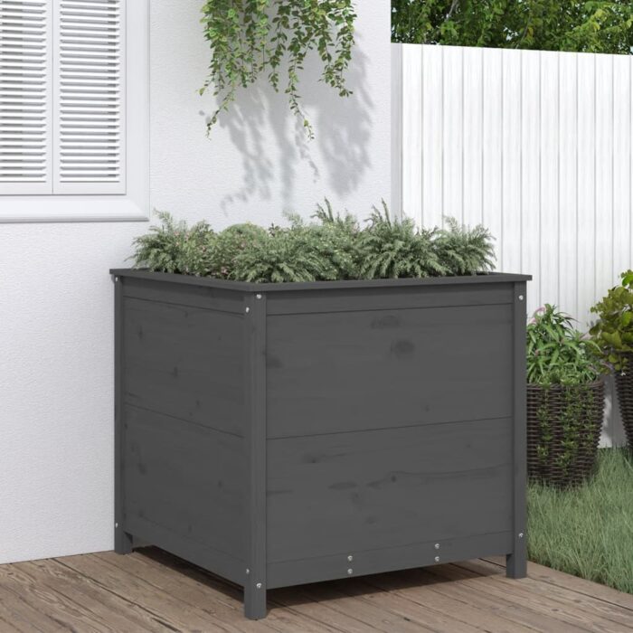 Jardinière gris 82,5x82,5x78 cm bois massif de pin – Image 1