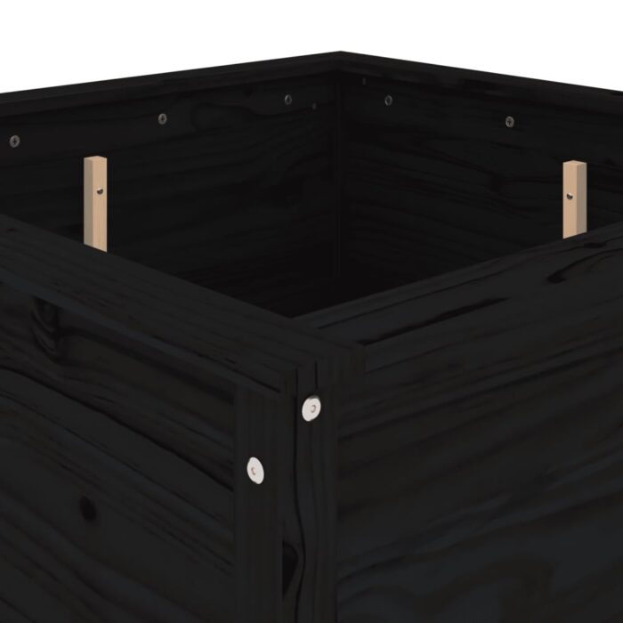 Jardinière noir 82,5x82,5x78 cm bois massif de pin – Image 5