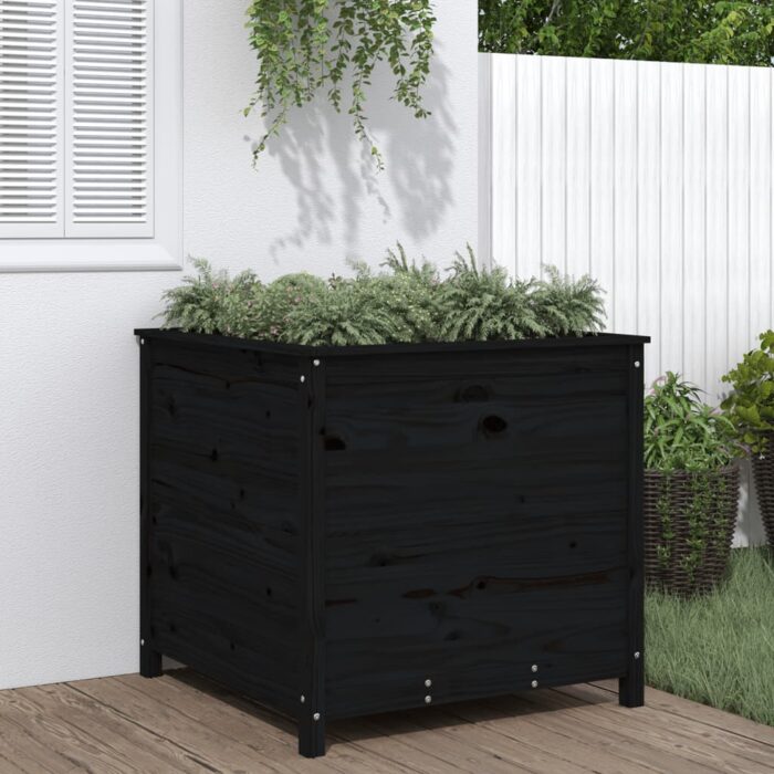 Jardinière noir 82,5x82,5x78 cm bois massif de pin – Image 1