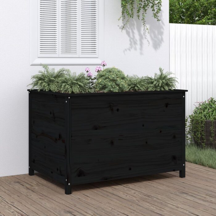 Lit surélevé de jardin noir 119,5x82,5x78 cm bois de pin massif – Image 1