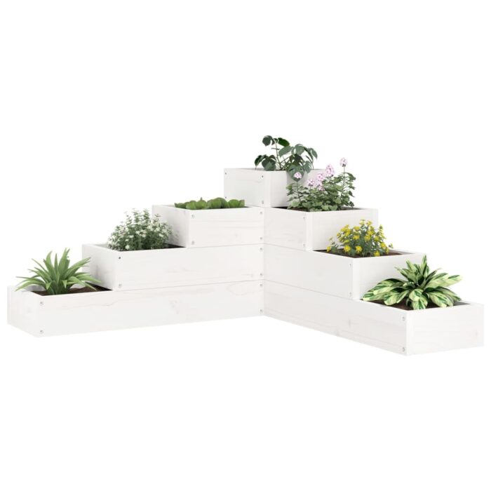 Jardinière 4 niveaux 80,5x79x36 cm blanc bois de pin massif – Image 1