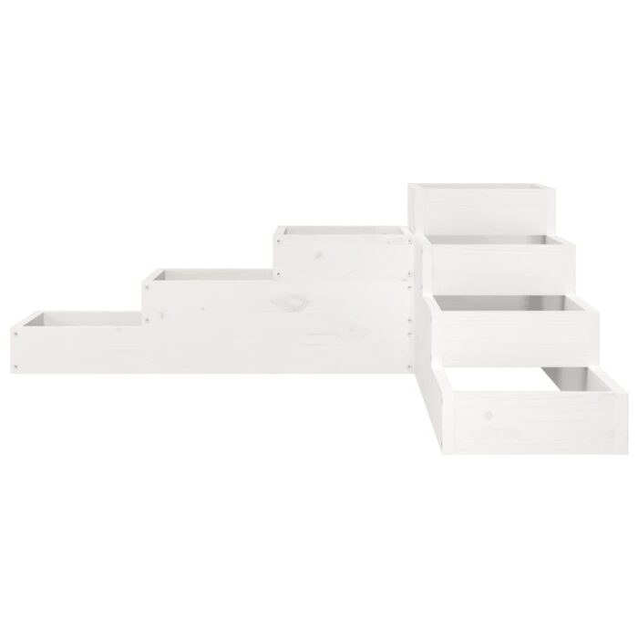 Jardinière 4 niveaux 106x104,5x36 cm blanc bois de pin massif – Image 2