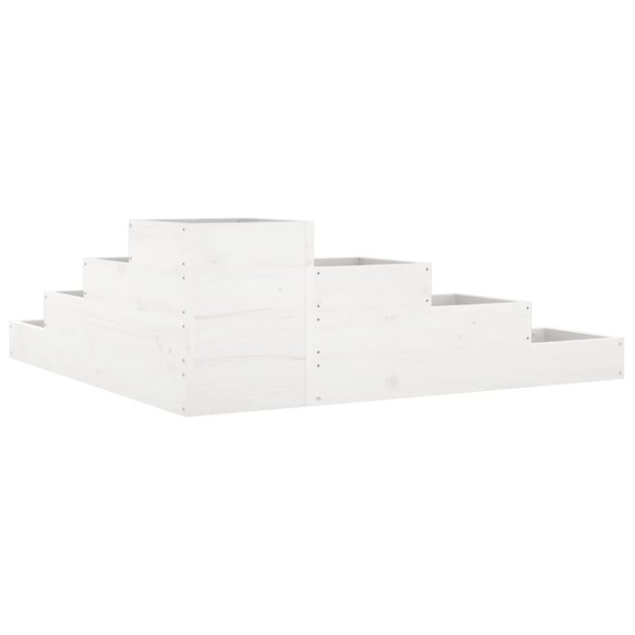 Jardinière 4 niveaux 106x104,5x36 cm blanc bois de pin massif – Image 4