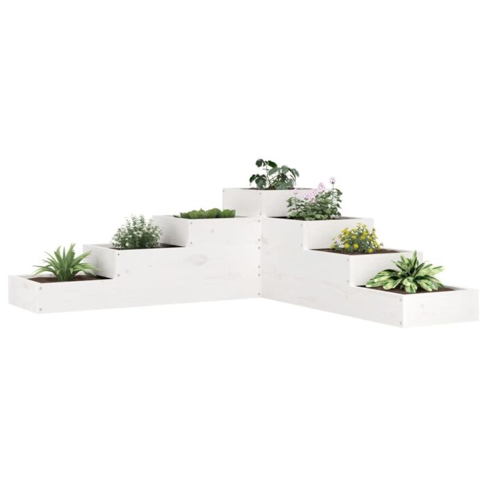 Jardinière 4 niveaux 106x104,5x36 cm blanc bois de pin massif – Image 1