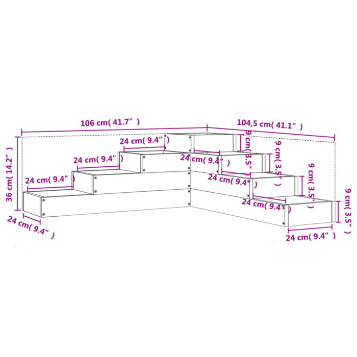 Jardinière 4 niveaux 106x104,5x36 cm bois de douglas massif – Image 7