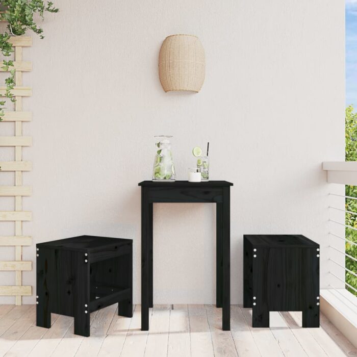 Tabourets de jardin lot de 2 noir 40x36x45 cm bois massif pin – Image 1