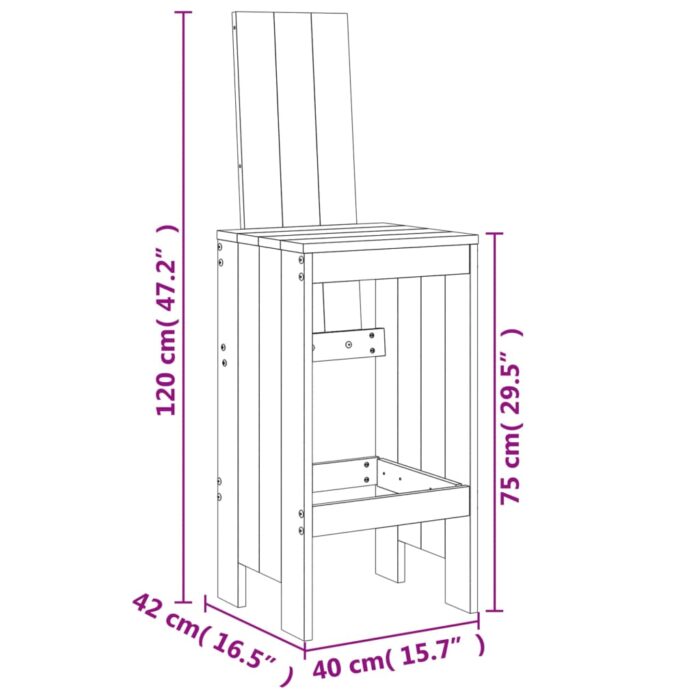 Tabourets lot de 2 marron miel 40x42x120 cm bois massif de pin – Image 7