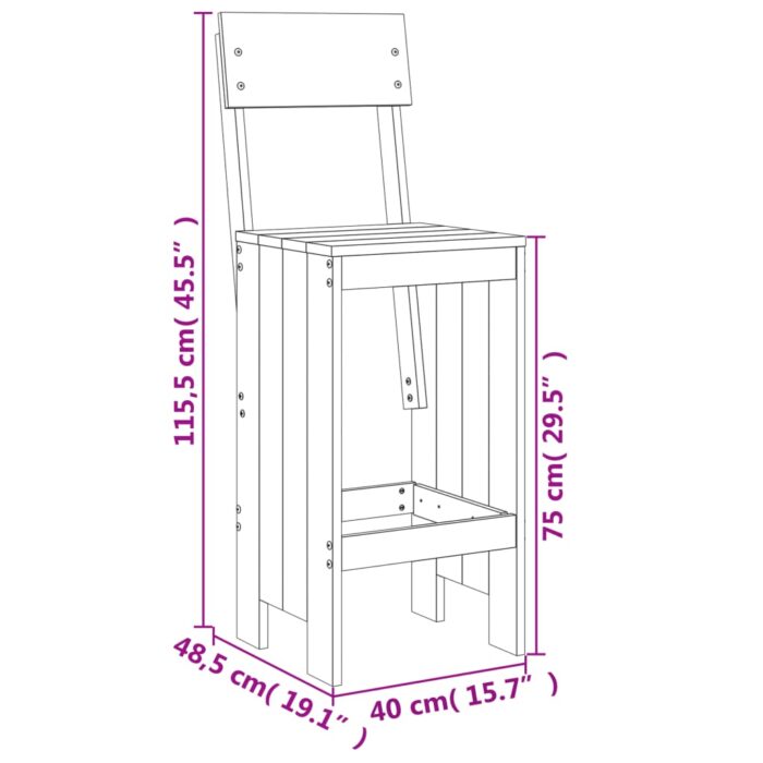 Tabourets de bar lot de 2 gris 40x48,5x115,5 cm bois massif pin – Image 7