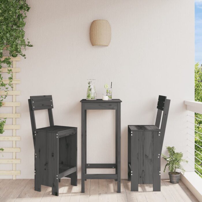 Tabourets de bar lot de 2 gris 40x48,5x115,5 cm bois massif pin – Image 1