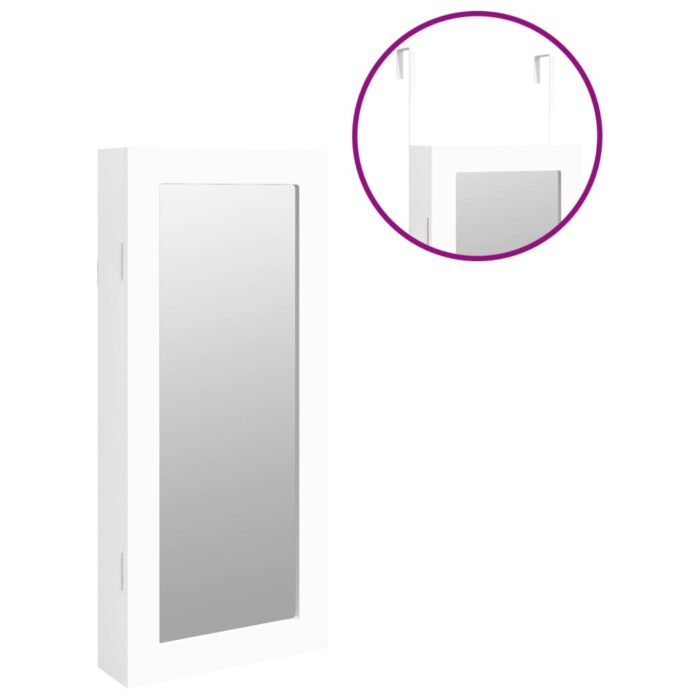 Armoire à bijoux avec miroir murale blanc 30x8,5x67 cm – Image 7