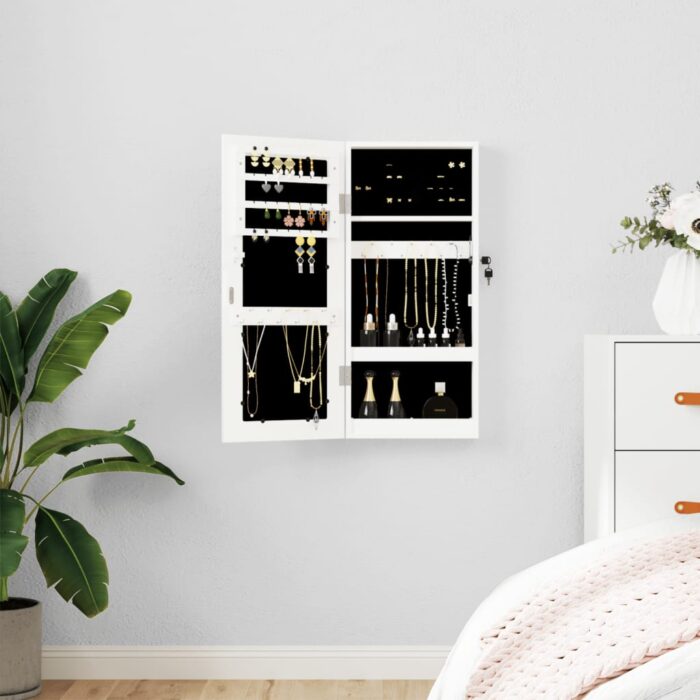 Armoire à bijoux avec miroir murale blanc 30x8,5x67 cm – Image 1