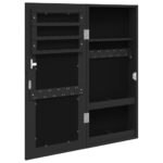Armoire à bijoux avec miroir murale noir 30x8,5x67 cm – Image 3