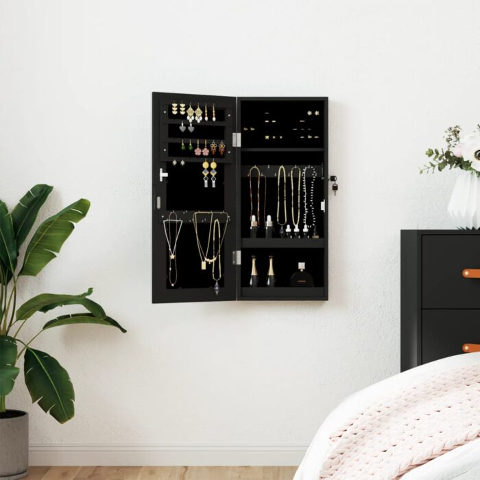VXL8720845811150_m_en_hd_1.jpg Armoire à bijoux avec miroir murale noir 30x8,5x67 cm – Image 1