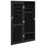 Armoire à bijoux avec miroir murale noir 30x8,5x90 cm – Image 3
