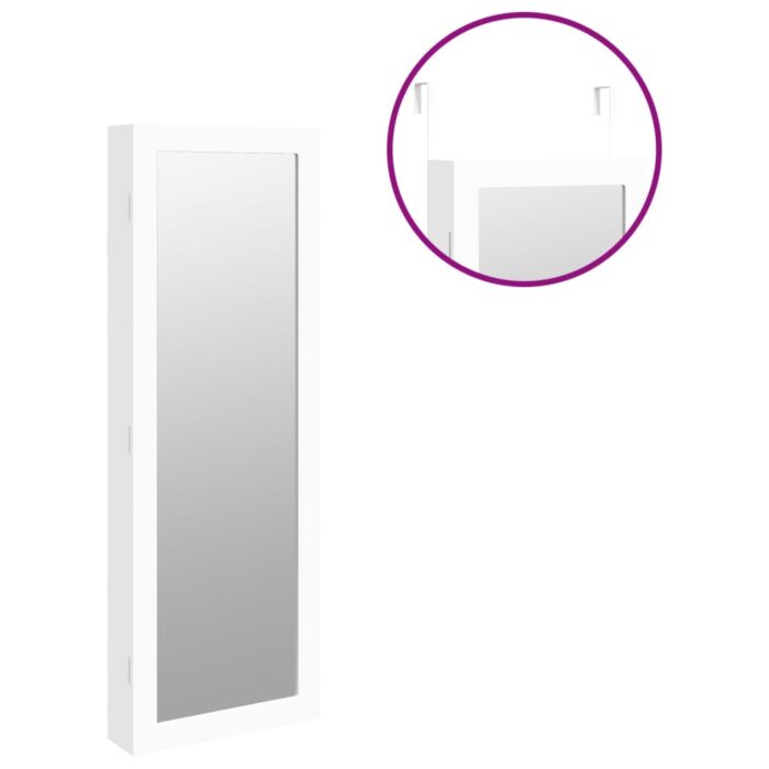 Armoire à bijoux avec miroir murale blanc 37,5x10x106 cm – Image 7