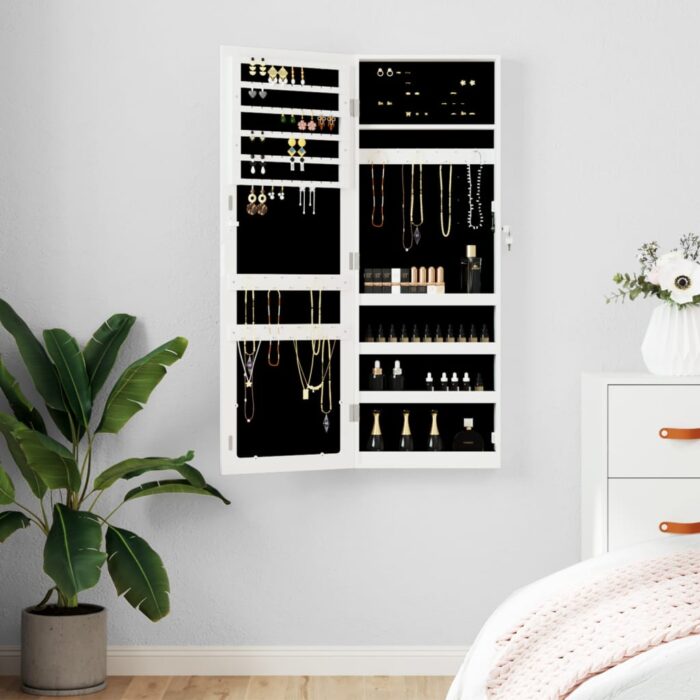 Armoire à bijoux avec miroir murale blanc 37,5x10x106 cm – Image 1