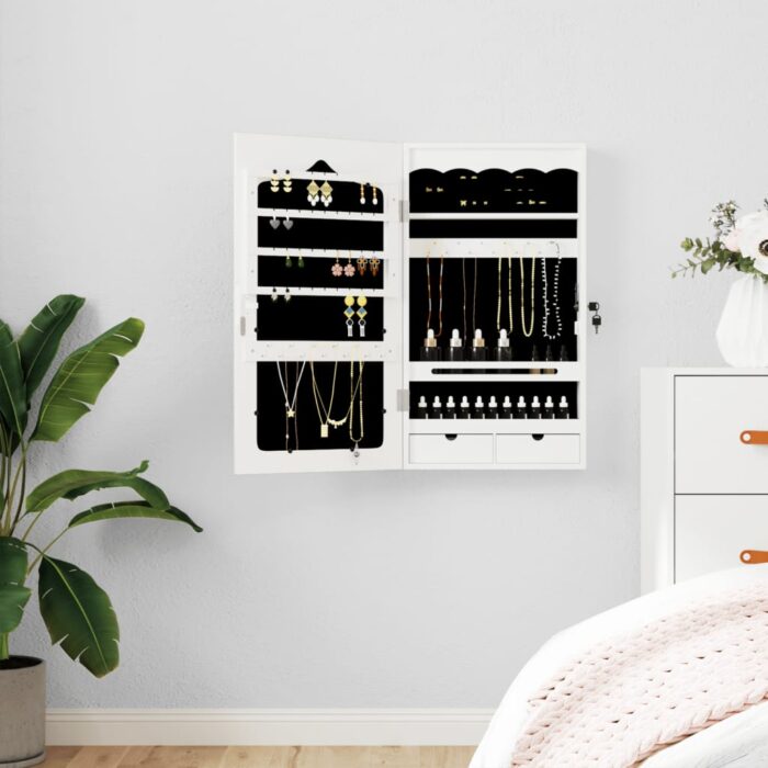 Armoire à bijoux avec miroir murale blanc 37,5x10x67 cm – Image 1