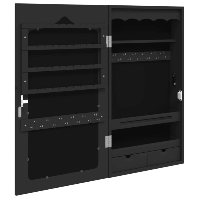 Armoire à bijoux avec miroir murale noir 37,5x10x67 cm – Image 3