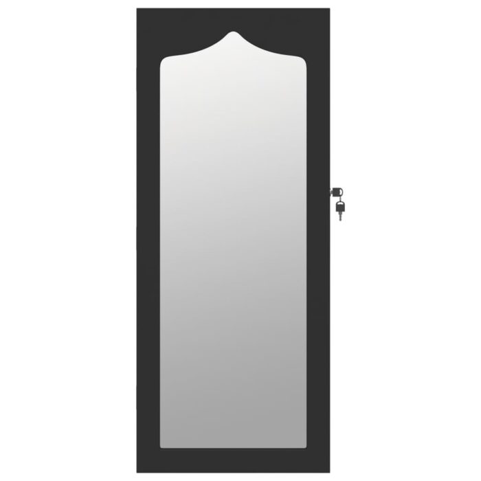Armoire à bijoux avec miroir murale noir 37,5x10x90 cm – Image 2