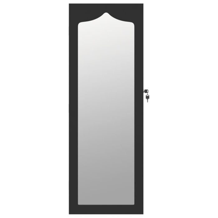 Armoire à bijoux avec miroir murale noir 37,5x10x106 cm – Image 2