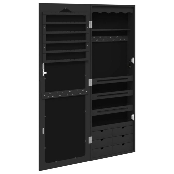 Armoire à bijoux avec miroir murale noir 37,5x10x106 cm – Image 3