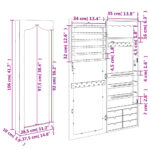 Armoire à bijoux avec miroir murale noir 37,5x10x106 cm – Image 9