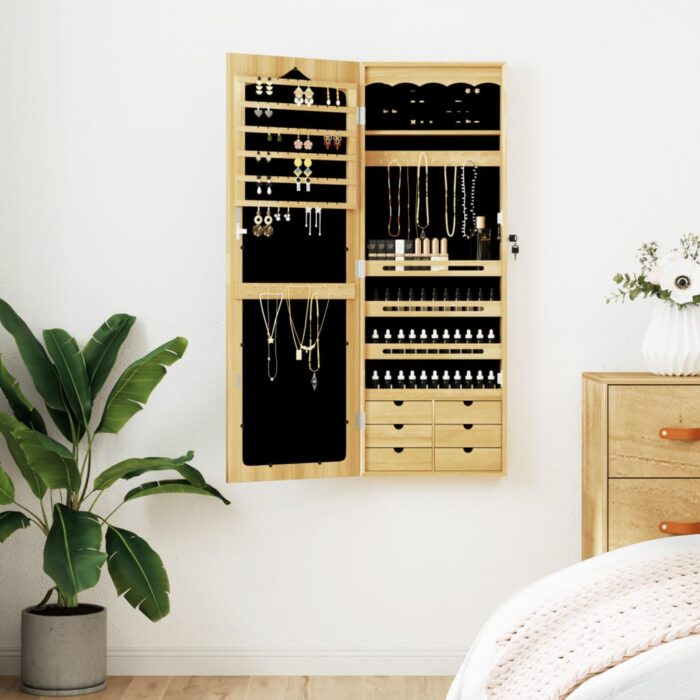 Armoire à bijoux avec miroir murale 37,5x10x106 cm – Image 1