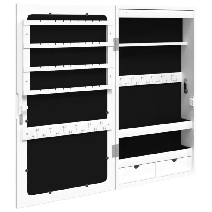 Armoire à bijoux avec miroir et éclairage LED mural blanc – Image 5