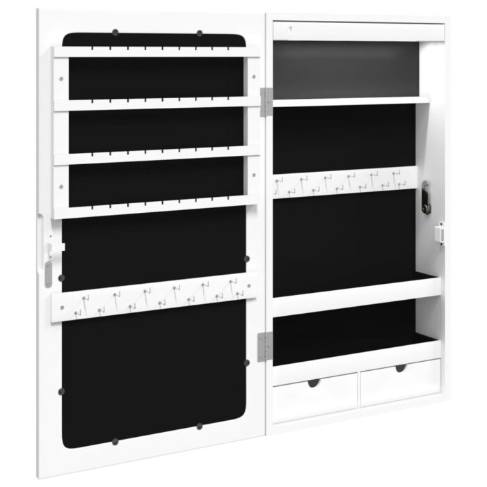 Armoire à bijoux avec miroir et éclairage LED mural blanc – Image 6