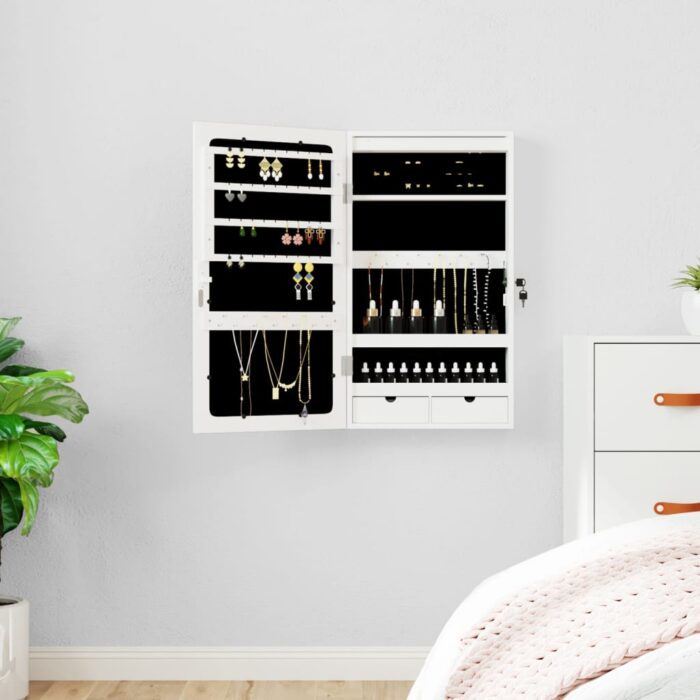 Armoire à bijoux avec miroir et éclairage LED mural blanc – Image 1