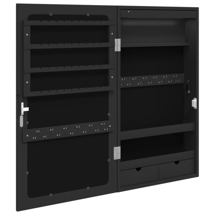 Armoire à bijoux avec miroir et éclairage LED mural noir – Image 6